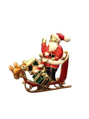 Santa Claus Sleigh with Interchangeable Removable Charms Vintage Brooch